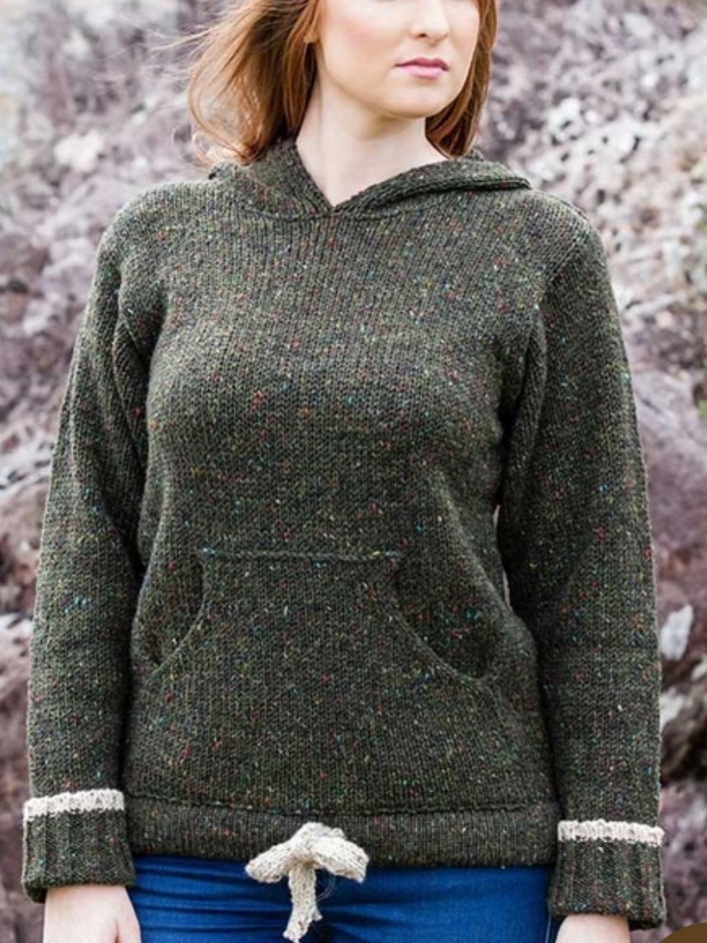 ARAN SWEATER MARKET Wool Hoodie with Pouch Pocket‎‎‎ - Forest Green XL